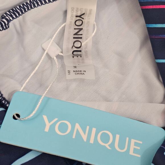 Yonique Women's Blue Blouson Tankini Set Side Shirred Boy Shorts Size L NWT - Picture 11 of 16